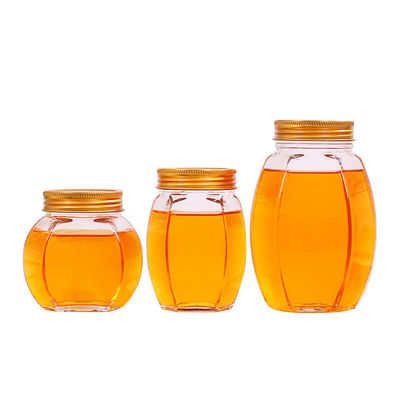 Grand ventre Honey Glass Jar 500ml ISO9001 résistant à la chaleur hexagone