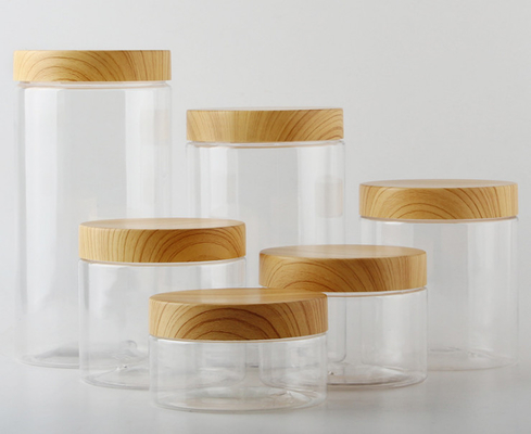 Cosmetic Clear Plastic Storage Jar Empty Refillable With Bamboo Cap