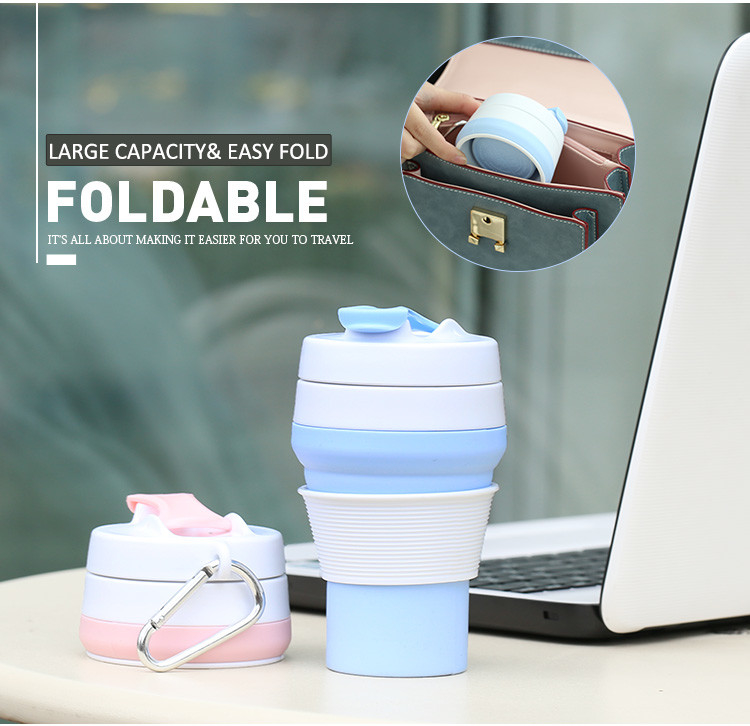 OEM Eco Friendly Collapsible Travel Coffee Mug Silicone Foldable With Lid