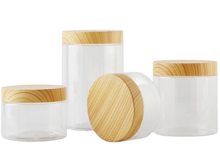 Cosmetic Clear Plastic Storage Jar Empty Refillable With Bamboo Cap