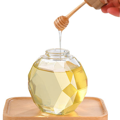 Good price H11.7cm Diamond Shape Honey Jar 500ml Amber Glass Jar Wooden Lid en ligne