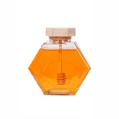Good price Hexagone en bois Honey Jar Transparent de verre de l'once 13.4oz du couvercle 12 en ligne