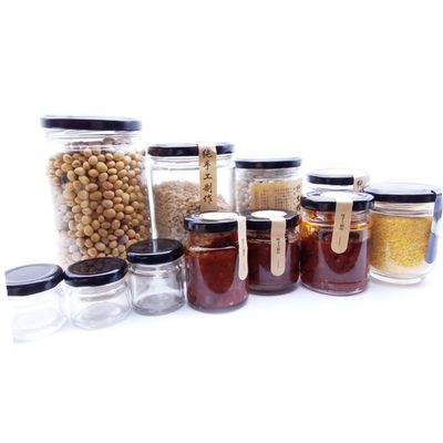 Good price La conserve en verre de confiture d'Eco 25ml 50ml cogne les boîtes métalliques en verre claires avec les couvercles noirs en ligne